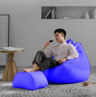 GIGLICK XXXL Faux Leather Bean Bag & Curve Footrest Filled with Beans Bean Bag Chair  With Bean Filling