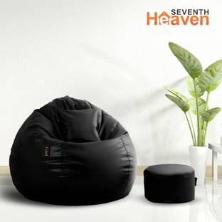 Seventh Heaven XXXL Filled Bean Bag with Cushion and Footrest - Scratch Resistant Premium Leatherite Bean Bag Chair  With Bean Filling