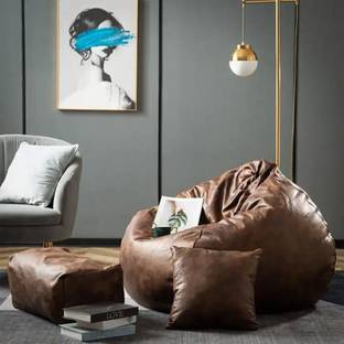 Kam's Lieu XXL Premium Imported Bean Bag with Footrest and Cushion | Ready To Use Teardrop Bean Bag  With Bean Filling