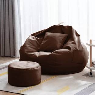 GIGLICK XXXL Faux Leather Leatherette Bean Bag with Footrest and Cushion Filled with Beans Bean Bag Chair  With Bean Filling