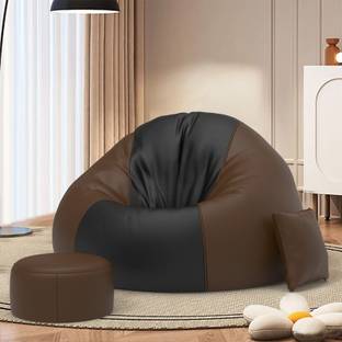 ComfyBean 5XL Premium, Designer - SplitShade Sofas With Free Cushion and Puffy-Black-Brown Teardrop Bean Bag  With Bean Filling