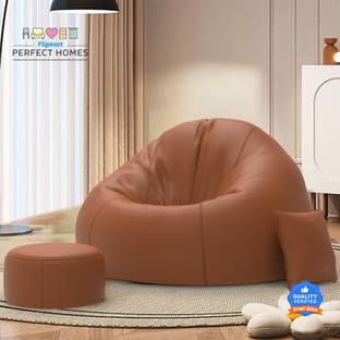 Flipkart Perfect Homes XXXL CuddleMist Sofa With Free Cushion and Puffy , Tan-Brown Teardrop Bean Bag  With Bean Filling