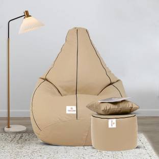 STAR XXXL Classic Combo Cream with Brown Piping Filled with Beans Bean Bag Chair  With Bean Filling