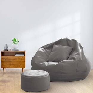 Kam's Lieu 4XL Bean Bag with Footrest and Cushion Ready To Use Faux Leather Teardrop Bean Bag  With Bean Filling