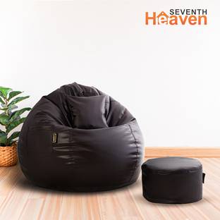 Seventh Heaven XXXL Filled Bean Bag with Cushion and Footrest - Scratch Resistant Premium Leatherite Bean Bag Chair  With Bean Filling