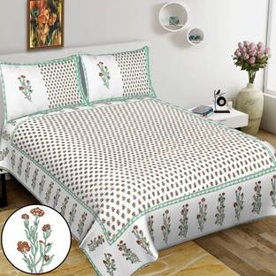RAJDEVI JAIPUR PRINTS Cotton King Bed Cover