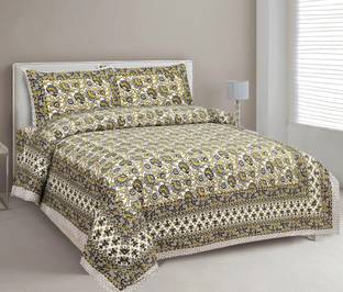 CLOTHOLOGY 240 TC Cotton King Jaipuri Prints Flat Bedsheet