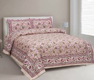 CLOTHOLOGY Cotton King Flat 240 TC Jaipuri Prints Bedsheet