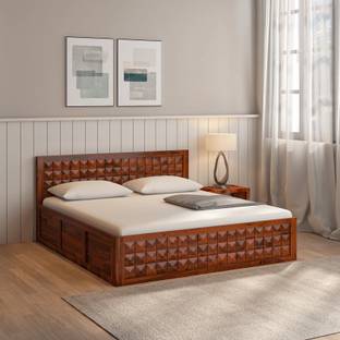 Wakeup India Pluto Sheesham Wood Bed | Reddish Rosewood Bed with Storage | 78x60 Inch Solid Wood Queen Box Bed