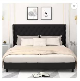 Manorekha Button Tufted & Diamond Line Headboard For Bedroom Engineered Wood Queen Bed