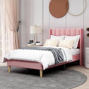 Klenta Home Decor Fabric Upholstered Single Bed With Headboard For Bedroom/ Hotel/ Kids Room || Solid Wood Single Bed