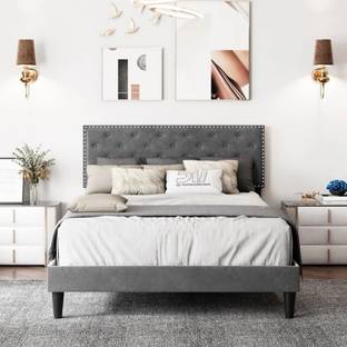 shivang mattress Fabric Queen Size Bed With Button Tufted & Diamond Line Headboard For Bedroom || Engineered Wood Queen Bed