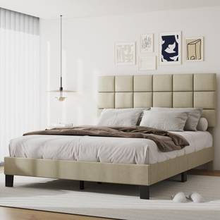HDWOOD Engineered Wood Queen Size Fabric Bed With Box Designed Headboard For Bedroom | Engineered Wood Queen Bed