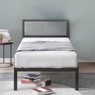 Jeometri Manila Metal Bed With Upholstered Headboard & Wooden Slats | 3 Years Warranty Metal Single Bed