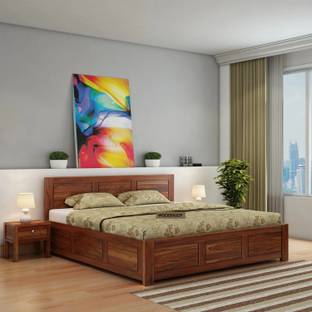WOODENJOY Sheesham Wood Bed/Wooden Queen Bed/Wooden Bed/Cot With Box Storage For Home Solid Wood Queen Box Bed