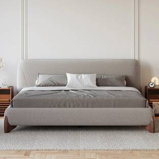 NG Decor Curva Cotton & Linen King Upholstered Walnut Platform Bed Engineered Wood King NA Bed