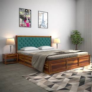 Utkarsh Solid Wood Queen Size Bed With Upholstered Headboard For Bedroom/ Kids Room || Solid Wood Queen Box Bed