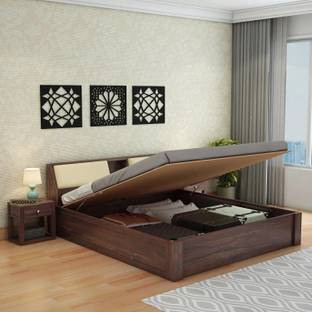 WOODENJOY Sheesham Wood King Bed/Wooden Bed With Hydraulic Storage/Wooden Palaung For Home Solid Wood King Hydraulic Bed