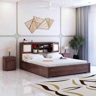 Dreamydesks Solid Sheesham Wood Queen Size box bed/cot for bedroom/bed queen size/double bed Solid Wood Queen Box Bed