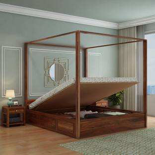 WOODENJOY Sheesham Wood King Bed/Wooden Bed With Hydraulic Storage/Wooden Palaung For Home Solid Wood King Hydraulic Bed