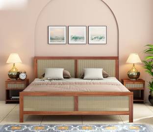 Douceur Furnitures Solid Sheesham Wood Jali King Size Bed With Headboard For Bedroom Living Room Solid Wood King Bed