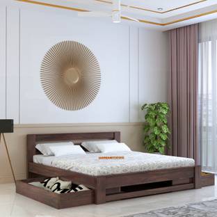 Dreamydesks Eterna Solid Wood low Height Drawer storage Bed for Bedroom 1-Year Warranty Solid Wood Queen Drawer Bed