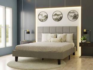 Carftjar Fabric Queen Size Bed With Box Design Headboard For Bedroom/ Kids Room/ Hotel || Engineered Wood Queen Bed