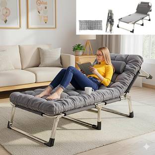 CAREOPETA 5 in 1 Folding camping Bed for Sleeping Portable Sofa Cum Bed with Cushion Metal Single Bed