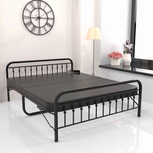 HoneyTouch Folding Double Bed with Mattress | No Assembly Required | Metal Double Bed, 198 cm x 121 cm (6.5 ft x 3.97 ft)