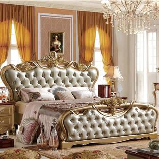 royal wood MALVIKA Teak Wood King Size Bed Upholsterd Headboard For Bedroom Hotel Kids Room Solid Wood King Box Bed