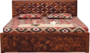 rf royal finish Floresque KingSize(72"x78") Without Storage,12-Month Warranty,Natural Colour Solid Wood King Bed