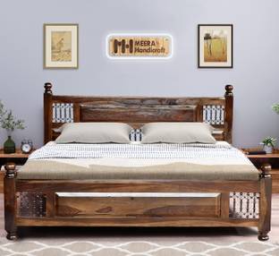 Meera Handicraft bed solid sheesham wood in Queen size Delivery Condition - DIY(Do-It-Yourself)) Solid Wood Queen Bed, 215.9 cm x 157.48 cm (7.08 ft x 5.17 ft)