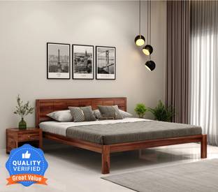 Wooden Street Floria Bed | Premium Sheesham Wood Bed Without Storage (81L x 63W x 34H Inches) Solid Wood Queen Bed
