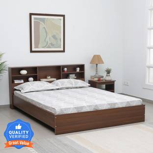 Mintwud from Pepperfry Seto King Size Bed in Planked Walnut Finish with Headboard Storage Engineered Wood King Bed