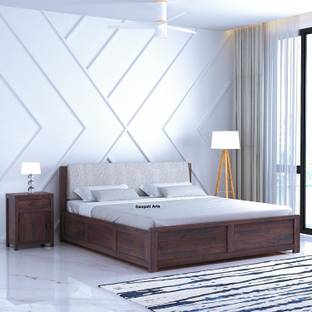 Ganpati Arts Solid Sheesham Wood Queen Size Boston Bed with Box Storage Bed Solid Wood Queen Box Bed