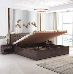 Ganpati Arts Raj Sheesham Queen Size Hydraulic Bed/Palang/Cot for Bedroom/Hotel/Living Room Solid Wood Queen Hydraulic Bed