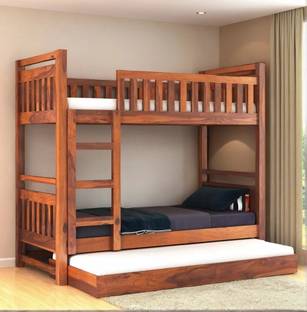 DITHA Solid Sheesham Wood Swift Bunk Bed With Trundle Wooden Bunk Bed With Ladder Solid Wood Single Bed