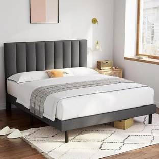Worldwood Fabric Upholstered Queen Size Bed with Headboard for Bedroom/Kids Room/Hotel Engineered Wood Queen Bed