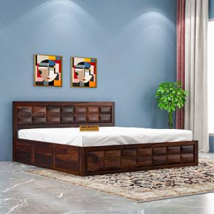 JeenWood Solid Sheesham Wood Queen Size Bed For Bed Room /Guest Room /Hotel Solid Wood Queen Box Bed