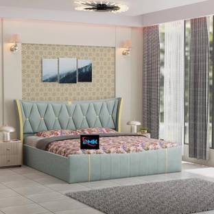 Manorekha Double cot bed, Double bed furniture, Upholstered Headboard Engineered Wood King Box Bed