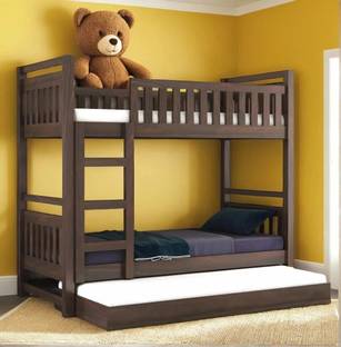DITHA Solid Sheesham Wood Swift Bunk Bed With Trundle Wooden Bunk Bed With Ladder Solid Wood Single Bed, 99.06 cm x 208.28 cm (3.25 ft x 6.83 ft)
