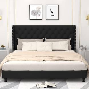 FEBERICA Engineered Wood Fabric King Size Bed with Upholstered Headboard for Bedroom | Engineered Wood King Bed