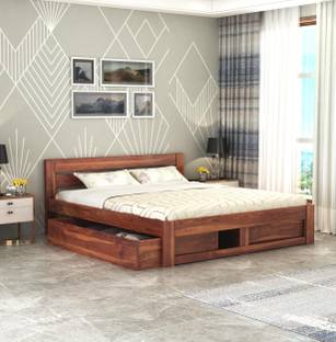 SUNCROWN Aura Solid Wood Queen Drawer Bed