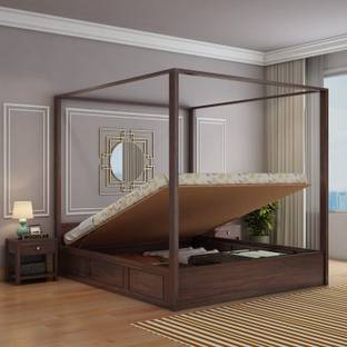 WOODENJOY Sheesham Wood Queen Bed/Wooden Bed With Hydraulic Storage/Wooden Palaung Solid Wood Queen Hydraulic Bed