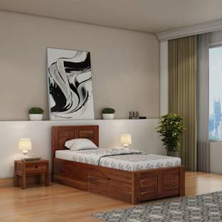 WOODENJOY Sheesham Wood Single Bed With Drawers Storage/Wooden Single Bed With Storage Solid Wood Single Drawer Bed