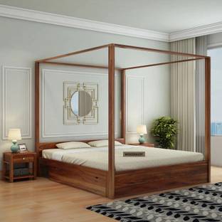 WOODENJOY Sheesham Wood Queen Bed With Drawers Storage/Wooden Queen Bed With Storage Solid Wood Queen Drawer Bed