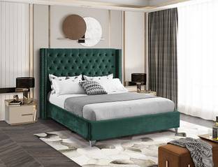 LEATHERON Barm -Green Solid Wood King Bed