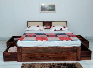 FURINNO Solid Wood King Drawer, Box Bed