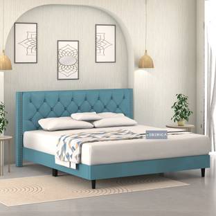 FEBERICA Engineered Wood Fabric Queen Size Bed with Upholstered Headboard for Bedroom | Engineered Wood Queen Bed