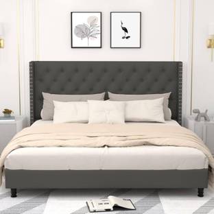 Douceur Furnitures Fabric King Size Bed With Diamond Line Headboard Without Storage For Bedroom Engineered Wood King Bed